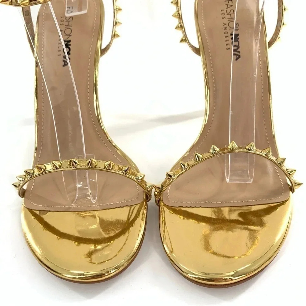 Fashion Nova heels size 8.5 Brewster gold faux leather studded stilettos party - Picture 2 of 12